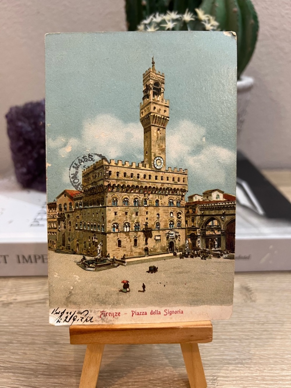 Antique Firenze Italy Piazza Signoria Palazzo Vecchio Posted Postcard